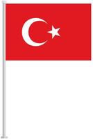 Flag of Turkey with silver pole flat icon isolated on white background. vector