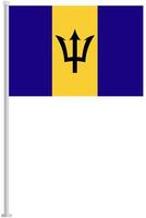 Flag of Barbados with silver pole flat icon isolated on white background. vector