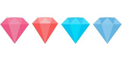 Cartoon diamonds icons set in different colors isolated on white background. vector