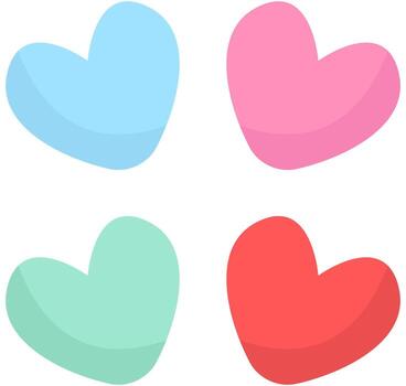 Heart flat icons in different color isolated on white background. vector