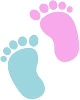 Flat icon of baby footprint blue and pink color isolated on white background. vector