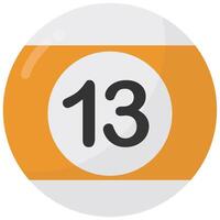 Billiard ball with number thirteen flat icon isolated on white background. vector