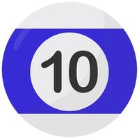Blue pool ball with number ten flat icon isolated on white background. vector