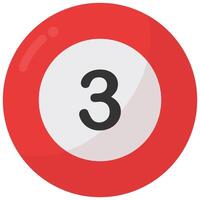 Billiard ball number three red color flat icon isolated on white background. vector