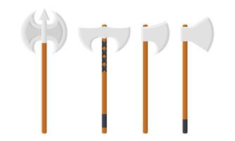 Wooden Handle Sharp Ax Design. Cutting Tool Ax Illustration. Medieval Ax. vector