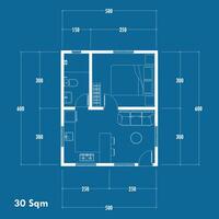 Floor plan blueprint, Figure of the jotting sketch of the construction and the industrial skeleton of the structure and dimensions. vector