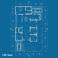 Floor plan blueprint type 140 sqm, Figure of the jotting sketch of the construction and the industrial skeleton of the structure and dimensions. eps 10 vector