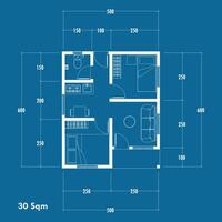 Floor plan blueprint, Figure of the jotting sketch of the construction and the industrial skeleton of the structure and dimensions. vector