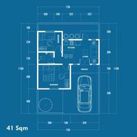 Floor plan blueprint type 41 sqm, Figure of the jotting sketch of the construction and the industrial skeleton of the structure and dimensions. eps 10 vector