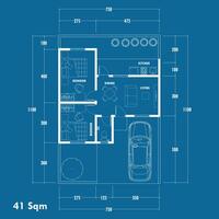 Floor plan blueprint type 41 sqm, Figure of the jotting sketch of the construction and the industrial skeleton of the structure and dimensions. eps 10 vector
