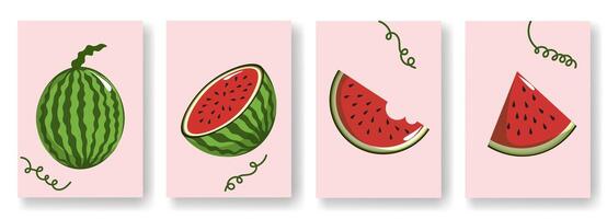 Bundling with watermelon slices on a pink background. Cute watermelon with a Watermelon Day theme. vector