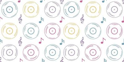 New retro vinyl record in neon version with musical notation in a neatly arranged pattern. It can be used for paper designs, gift wrapping, textiles, etc. vector