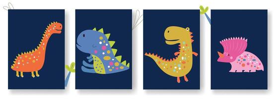 Bundling with several types of dinosaurs on a bright background. vector
