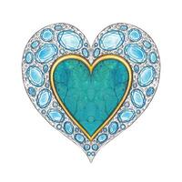 Fancy heart turquoise and gems jewelry design hnad drawing and make graphic . vector
