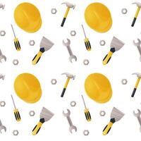 Seamless pattern, building tools. Helmet, screwdriver, nut. illustration vector