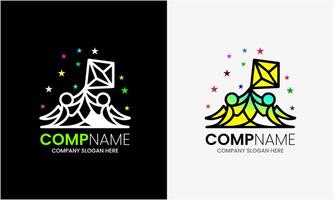 Kite logo icon, baby children kite play, sky hobby kid modern element graphics sample design vector