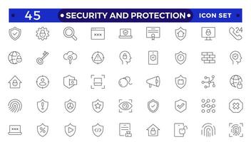 Security and Protection outline icon set. Data protection symbol. Secured network icon collection.Safety, security, protection thin line icons.For website marketing design, logo, app, UI, etc. vector