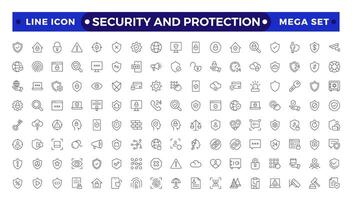 Security and Protection outline icon set. Data protection symbol. Secured network icon collection.Safety, security, protection thin line icons.For website marketing design, logo, app, UI, etc. vector