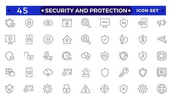 Security and Protection outline icon set. Data protection symbol. Secured network icon collection.Safety, security, protection thin line icons.For website marketing design, logo, app, UI, etc. vector