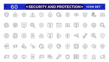 Security and Protection outline icon set. Data protection symbol. Secured network icon collection.Safety, security, protection thin line icons.For website marketing design, logo, app, UI, etc. vector