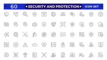 Security and Protection outline icon set. Data protection symbol. Secured network icon collection.Safety, security, protection thin line icons.For website marketing design, logo, app, UI, etc. vector