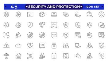 Security and Protection outline icon set. Data protection symbol. Secured network icon collection.Safety, security, protection thin line icons.For website marketing design, logo, app, UI, etc. vector