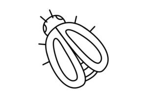 Hand drawn cute outline illustration of bug. Flat beetle insect in line art doodle style. Computer software security icon. System network error. Virus alert. Repair code service. Isolated. vector