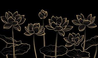 Linear lotus illustration on dark background vector