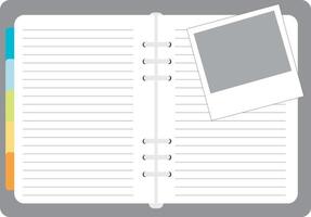 Open spiral diary or notepad with Image frame double page spread illustration vector