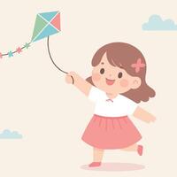 illustration of a child playing kite vector