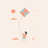 illustration of a child playing kite vector