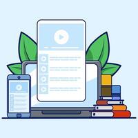 Online education concept. distance education, training and courses, online learning with tutorials, internet webinar learning. learning. Flat illustration suitable for many purposes. vector