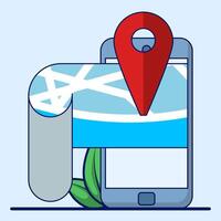 Navigation map concept. Map pin location icon. Detailed map and navigation, Red Locator Mark on map and location pin or GPS navigation icon sign, creative search symbol in cartoon style. vector