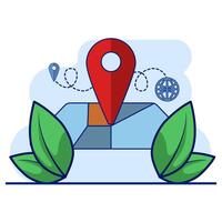 Navigation map concept. Map pin location icon. Detailed map and navigation, Red Locator Mark on map and location pin or GPS navigation icon sign, creative search symbol in cartoon style. vector