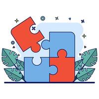 Concept Business solution, problem solving. puzzle game. business challenge in relation to jigsaw puzzle, partnership, puzzle pieces symbol of teamwork, flat design suitable for various purposes. vector