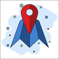 Navigation map concept. Map pin location icon. Detailed map and navigation, Red Locator Mark on map and location pin or GPS navigation icon sign, creative search symbol in cartoon style. vector