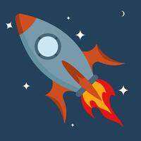 Rocket spaceship concept in flat style. space rocket launch, technology development innovation space rocket symbol, business launch perfect idea startup symbol space shuttle rocket planet icon. vector