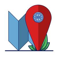 Navigation map concept. Map pin location icon. Detailed map and navigation, Red Locator Mark on map and location pin or GPS navigation icon sign, creative search symbol in cartoon style. vector