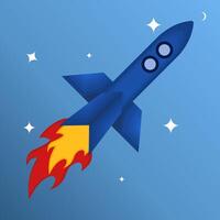 Rocket spaceship concept in flat style. space rocket launch, technology development innovation space rocket symbol, business launch perfect idea startup symbol space shuttle rocket planet icon. vector