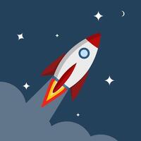 Rocket spaceship concept in flat style. space rocket launch, technology development innovation space rocket symbol, business launch perfect idea startup symbol space shuttle rocket planet icon. vector