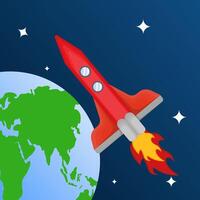Rocket spaceship concept in flat style. space rocket launch, technology development innovation space rocket symbol, business launch perfect idea startup symbol space shuttle rocket planet icon. vector
