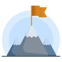 Concept of business mission, career peak. mountain with a flag on it, Mountain climbing path to the top. The business journey path runs towards success. Mountain peak, climbing route to the top. vector