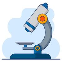 Medical equipment microscope concept, Cartoon Floating Microscope, health laboratory, science test, medical equipment for viewing micro-sized objects. flat illustration on background. vector