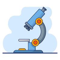 Medical equipment microscope concept, Cartoon Floating Microscope, health laboratory, science test, medical equipment for viewing micro-sized objects. flat illustration on background. vector
