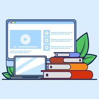 Online education concept. distance education, training and courses, online learning with tutorials, internet webinar learning. learning. Flat illustration suitable for many purposes. vector