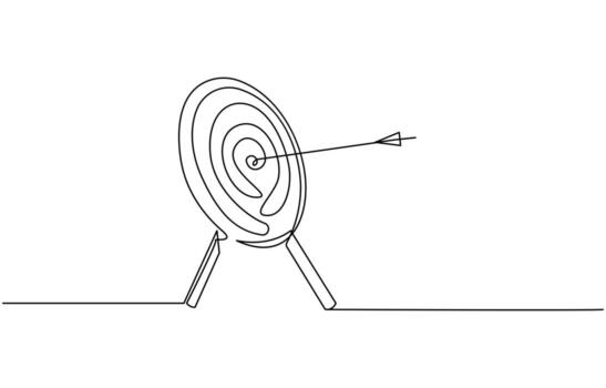 objetivo con flecha continuo línea dibujo. mano dibujado lineal objetivo circulo ilustración aislado en blanco vector