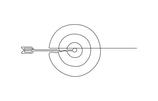 objetivo con flecha continuo línea dibujo. mano dibujado lineal objetivo circulo ilustración aislado en blanco vector