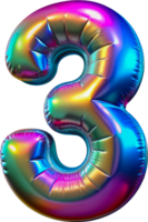 Rainbow number three balloon, cut out - stock 3d. png