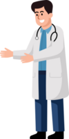 A smiling doctor in a white coat. flat style cartoon character. png