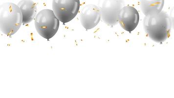 illustration of silver balloons and confetti celebration. background template for greeting and festival vector